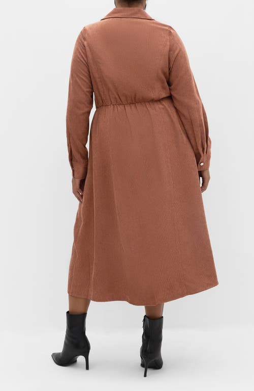 City Chic Leah Long Sleeve Corduroy Midi Dress In Multi