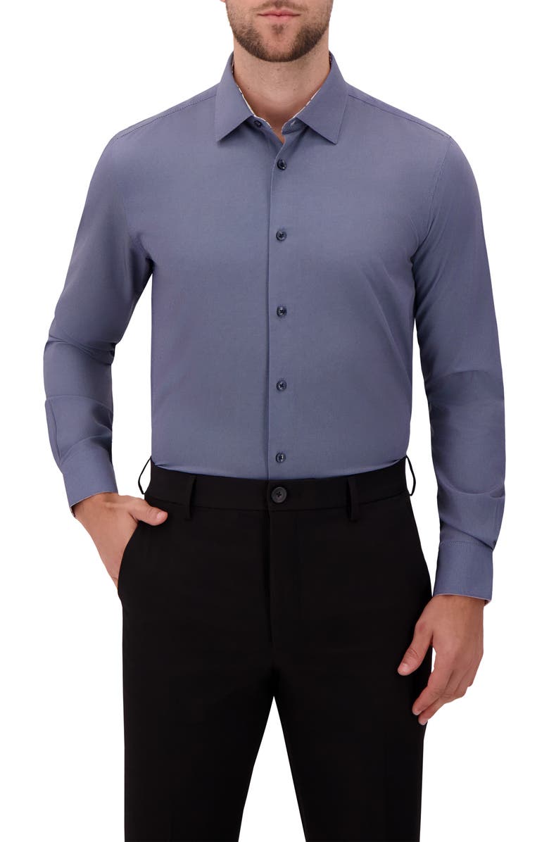 Report Collection Slim Fit 4-Way Stretch Button-Up Shirt, Main, color, Navy