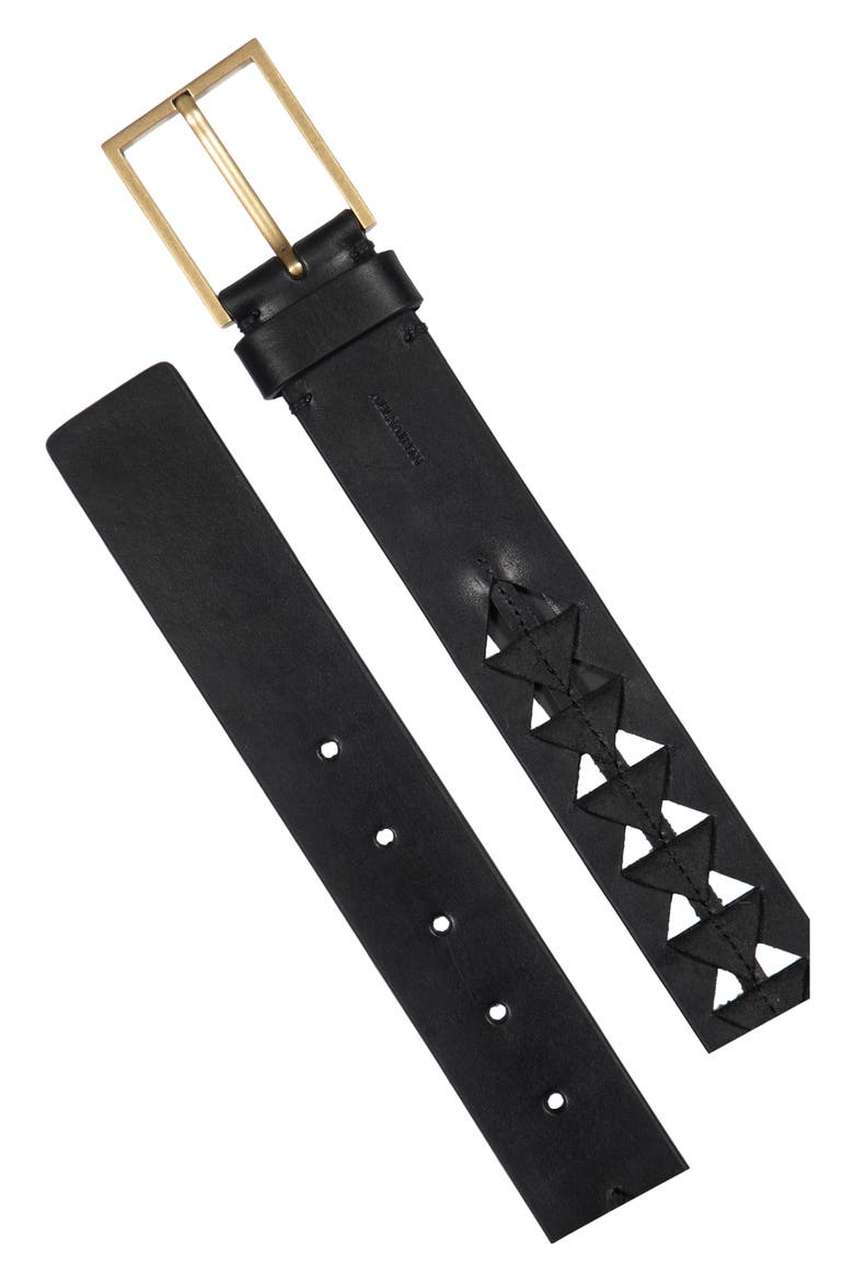 Triangle Slice Leather Belt, Alternate, color, BLACK ANTIQUE BRASS