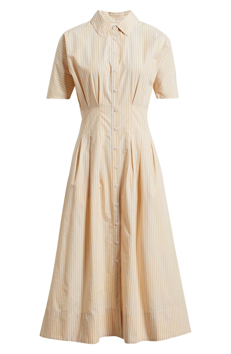Caslon<sup>®</sup> Stripe Pleated Dolman Sleeve Midi Shirtdress, Alternate, color, Tan Shore-White Cora Stripe
