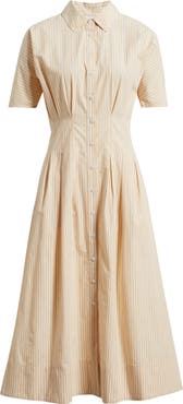 Caslon® Stripe Pleated Dolman Sleeve Midi Shirtdress
