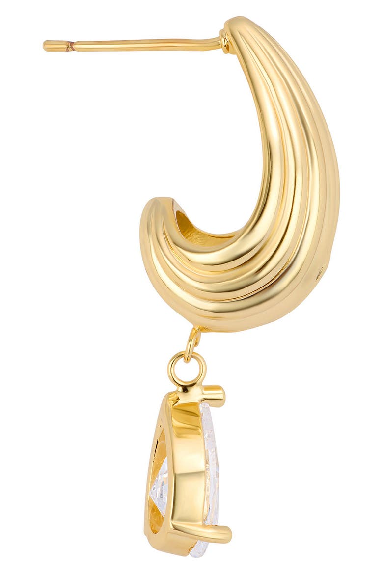 Cubic Zirconia Drop Fluted J-Hoop Earrings, Alternate, color, GOLD