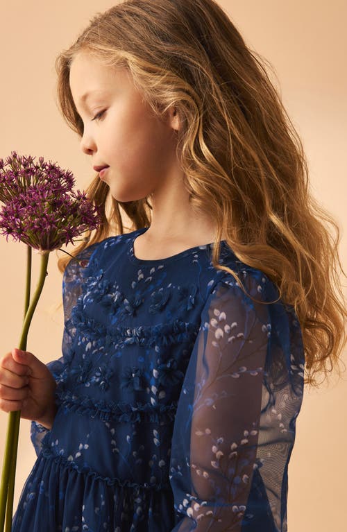 LAURA ASHLEY LAURA ASHLEY KIDS' 3D FLORAL LONG SLEEVE TIERED MESH DRESS 