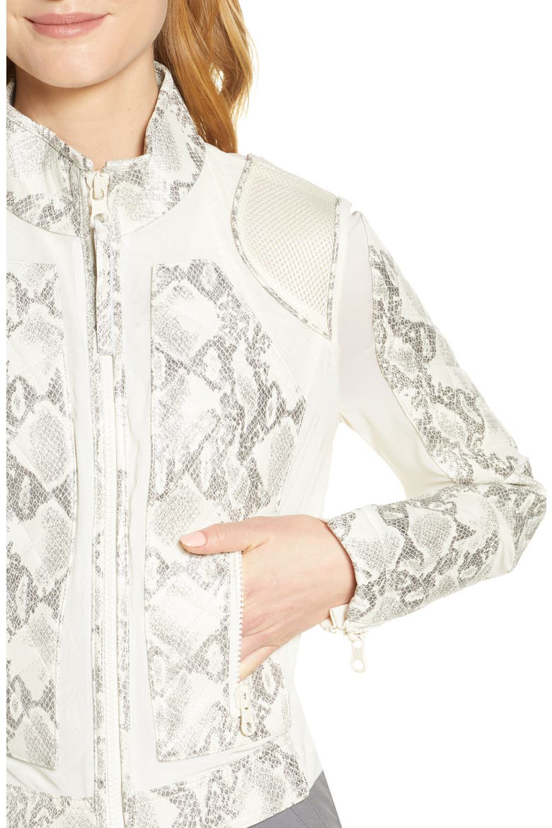Snakeskin Print Quilted Leather & Mesh Moto Jacket, Alternate, color, SNAKE