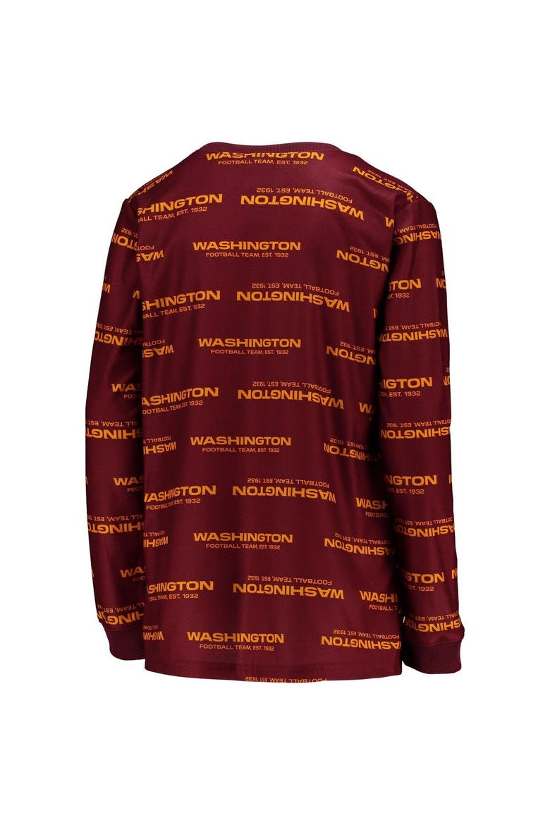 Youth Burgundy Washington Football Team Allover Print Long Sleeve T-Shirt & Pants Sleep Set, Alternate, color, Burgundy