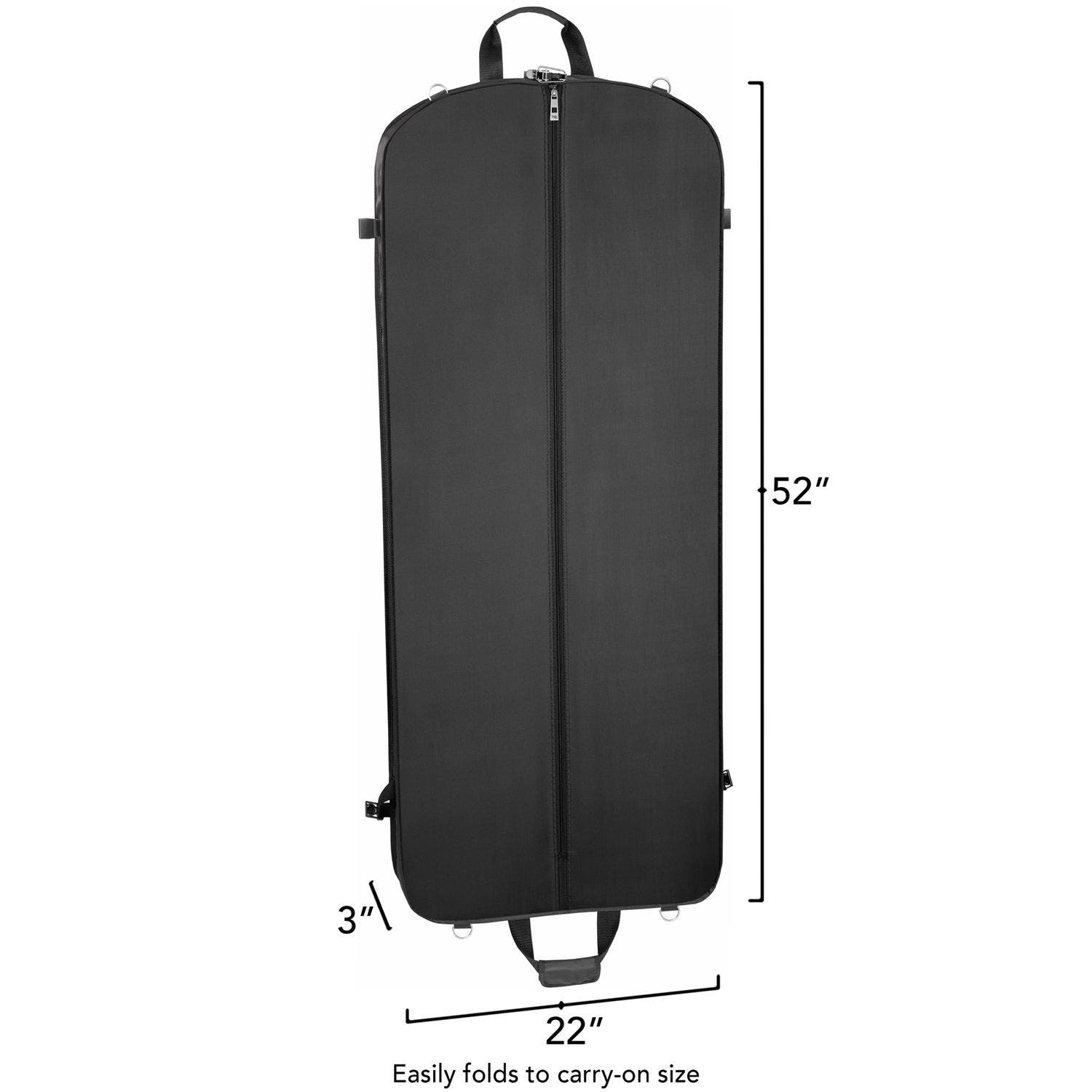 Wallybags 52" Premium Travel Garment Bag with shoulder strap and two large pockets, Black, Alternate, color, Black