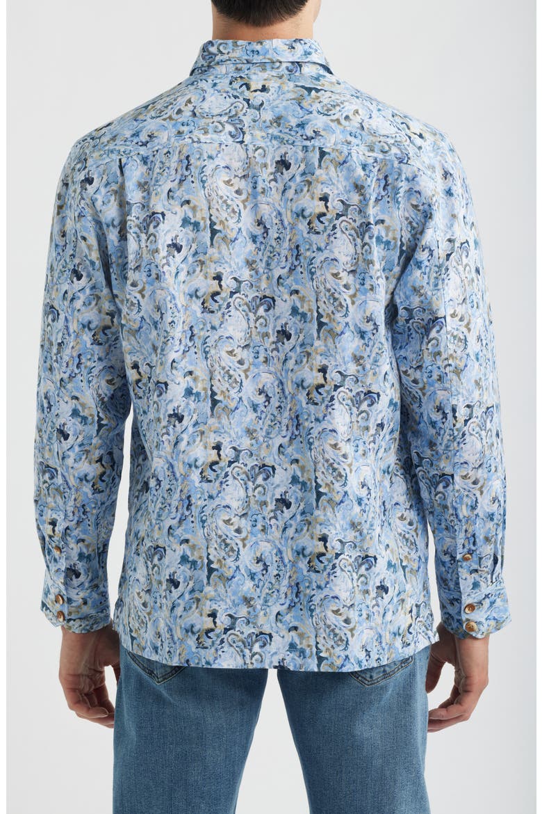 Tidal Echoes Paisley Linen Button-Up Shirt, Alternate, color, CLEAR SKY BLUE