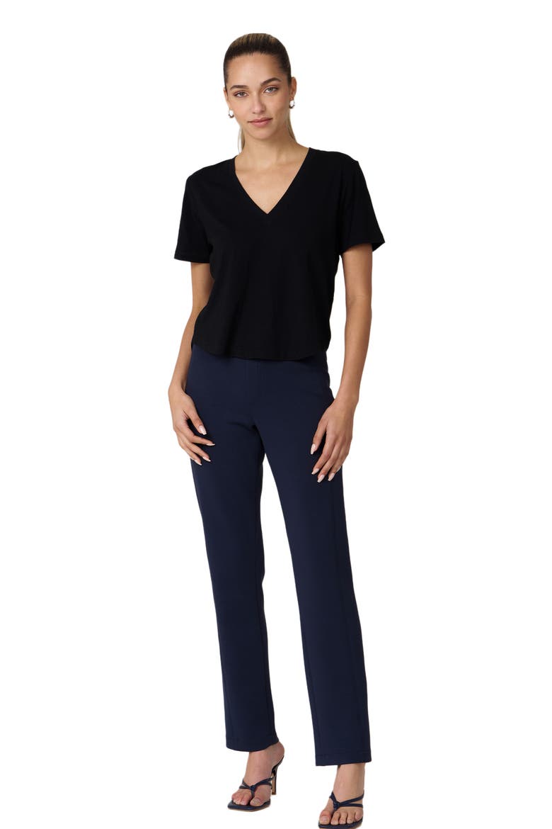Rebody Essentials V Neck Short Sleeve Top, Main, color, Black