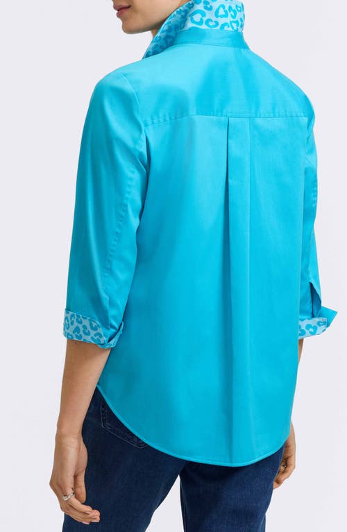 Foxcroft Margie Three-quarter Sleeve Button-up Shirt In Ibiza Turq