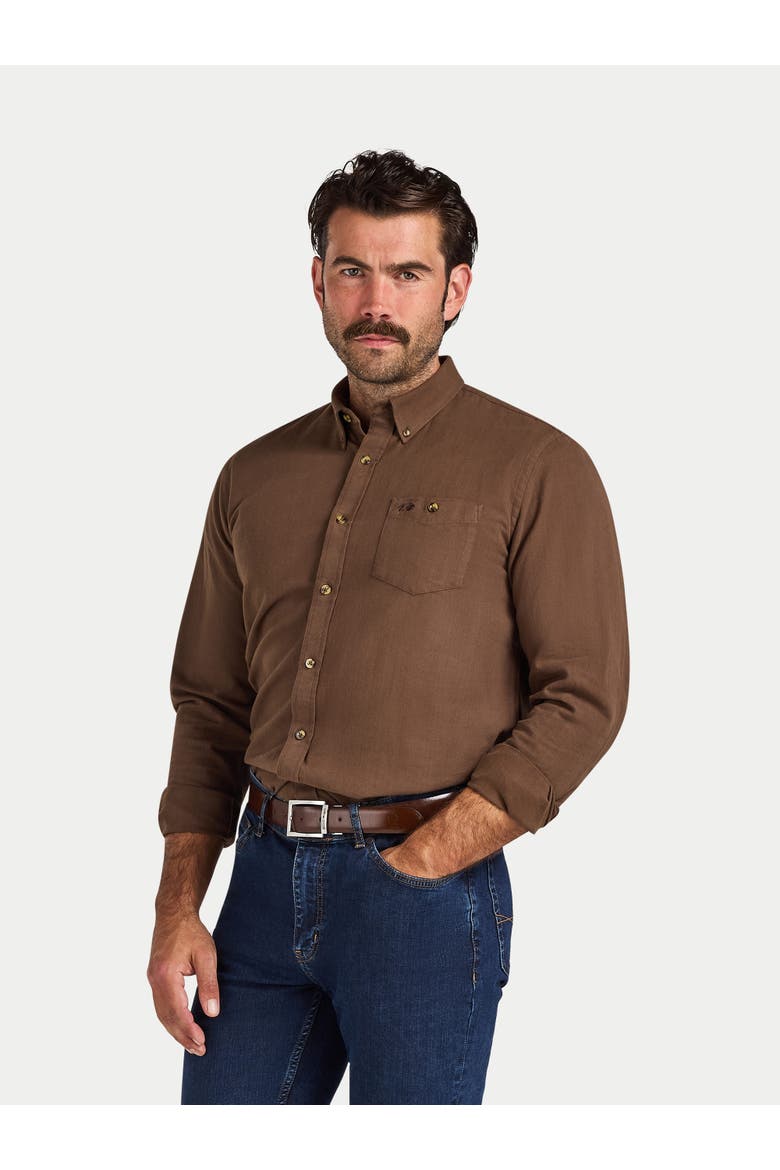 Long Sleeve Brushed Herringbone Shirt, Main, color, Brown