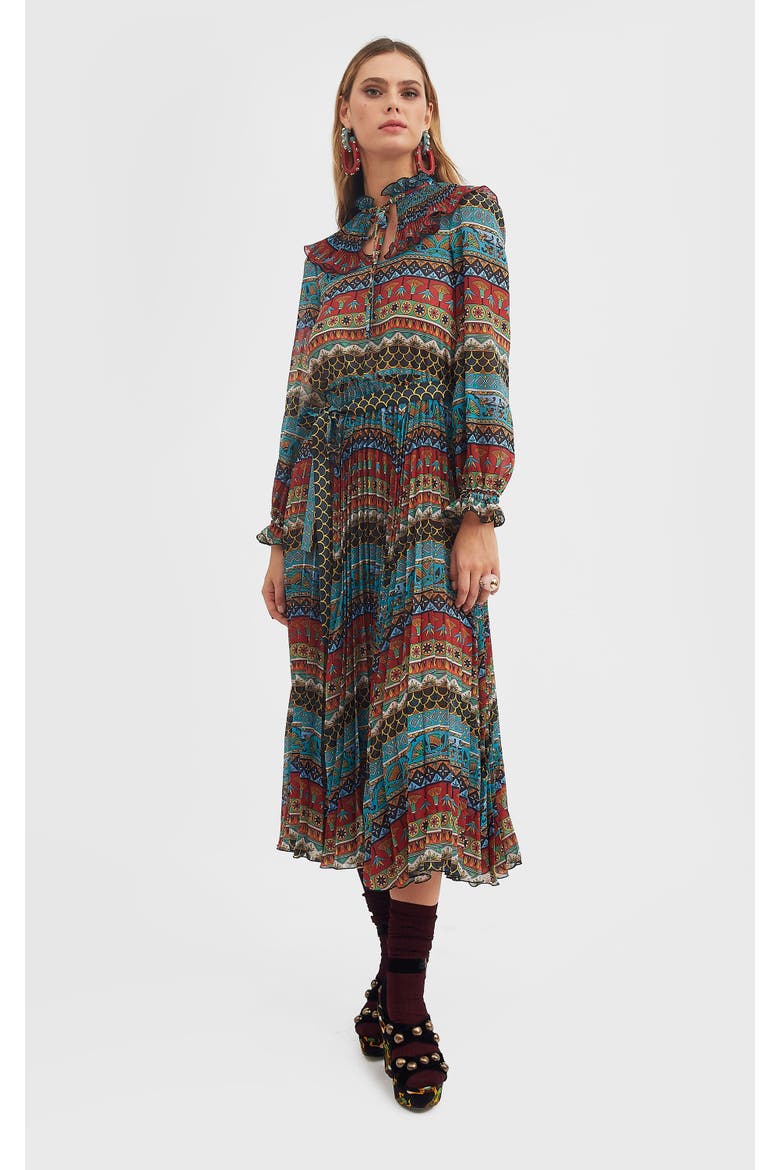 Nefertiti Midi Dress Giza Placée Turquoise, Main, color, Giza Placée Turquoise