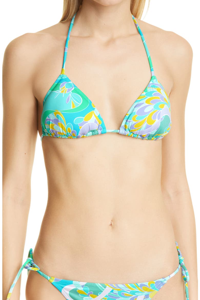 Lily Print Triangle Bikini Top, Main, color, TURQUOISE WISTERIA