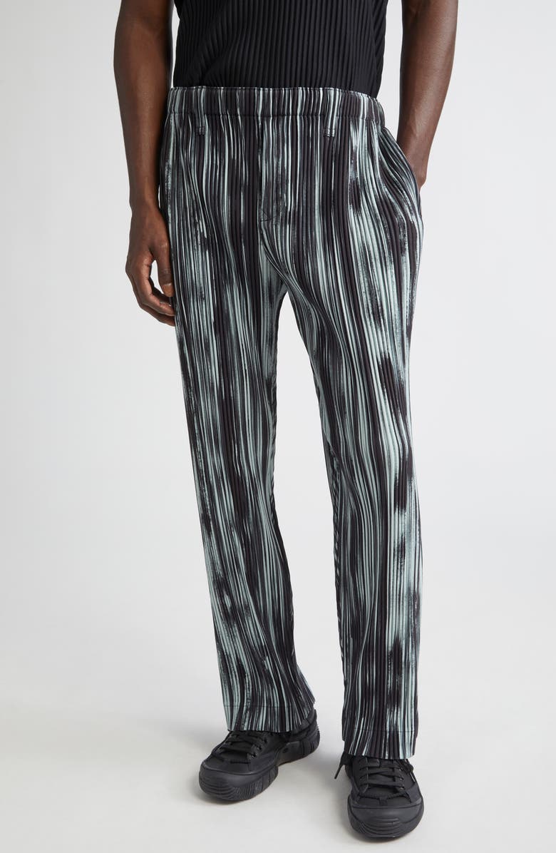 Homme Plissé Issey Miyake Brushstroke Stripe Pleated Pants, Main, color, Black