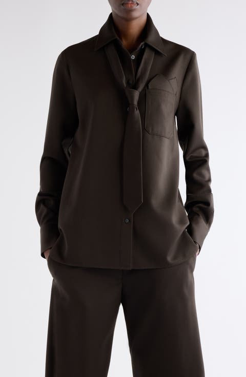 Som Tie Detail Wool Gabardine Button-Up Shirt