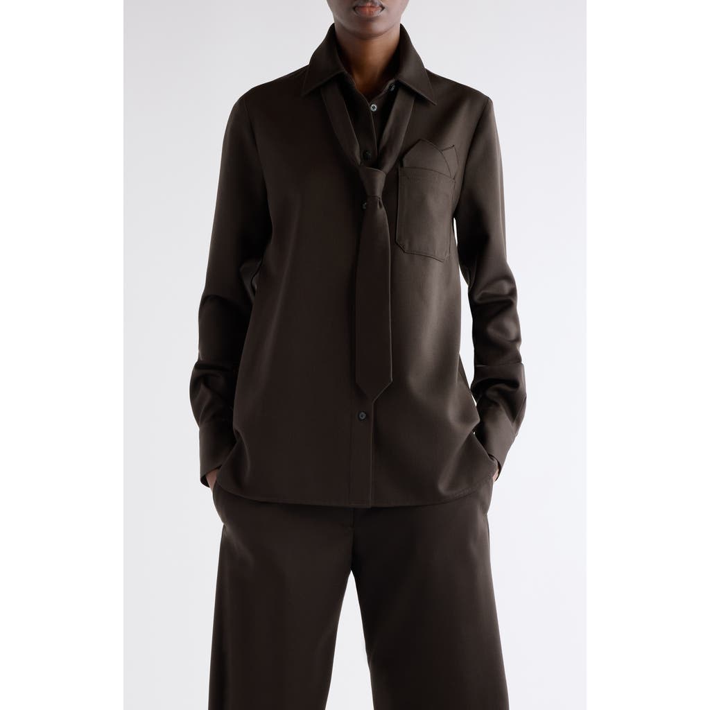 Acne Studios Som Tie Detail Wool Gabardine Button-up Shirt In Brown