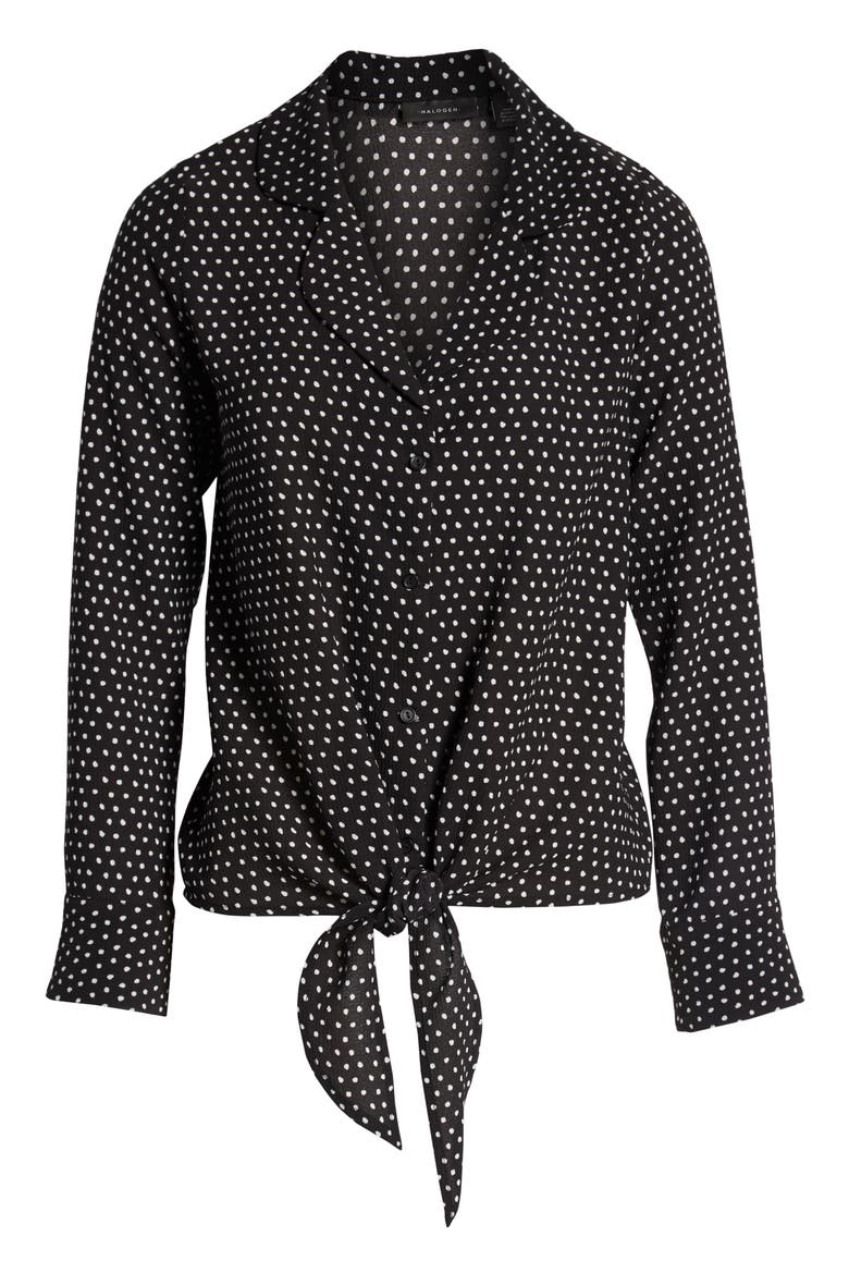 Tie Front Top, Alternate, color, BLACK- WHITE DOT