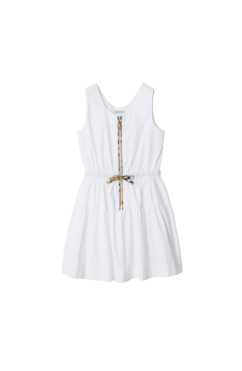 Burberry Check Trim Cotton Dress, Main, color, White