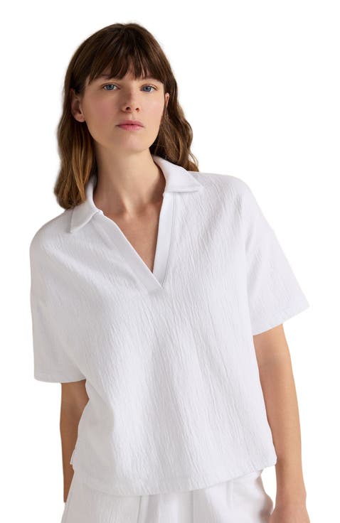 Cotton French Terry Johnny Collar Top