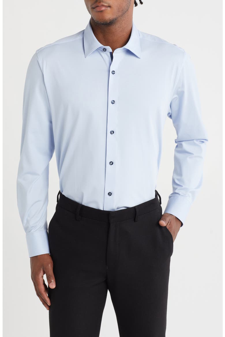 Tailored Fit Solid Cotton Dress Shirt, Main, color, NAVY