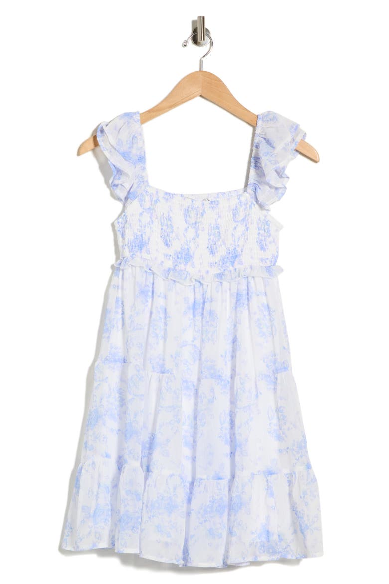 Ruffle Smocked Tiered Minidress, Alternate, color, CREAM BLUE