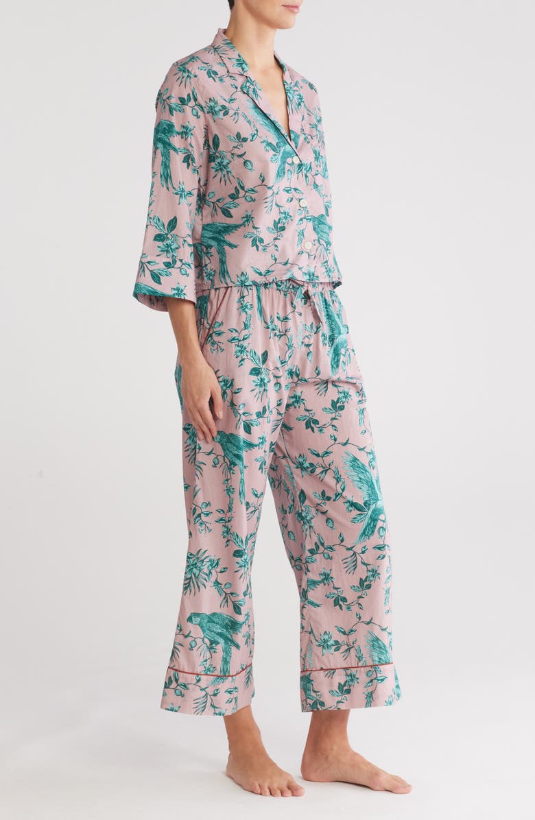 Desmond & Dempsey Print Boxy Wide Leg Cotton Pajamas, Alternate, color, Pink/Green