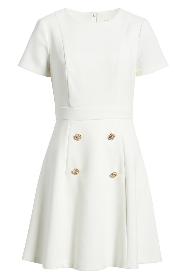 Button Detail Short Sleeve Fit & Flare Dress, Alternate, color, IVORY