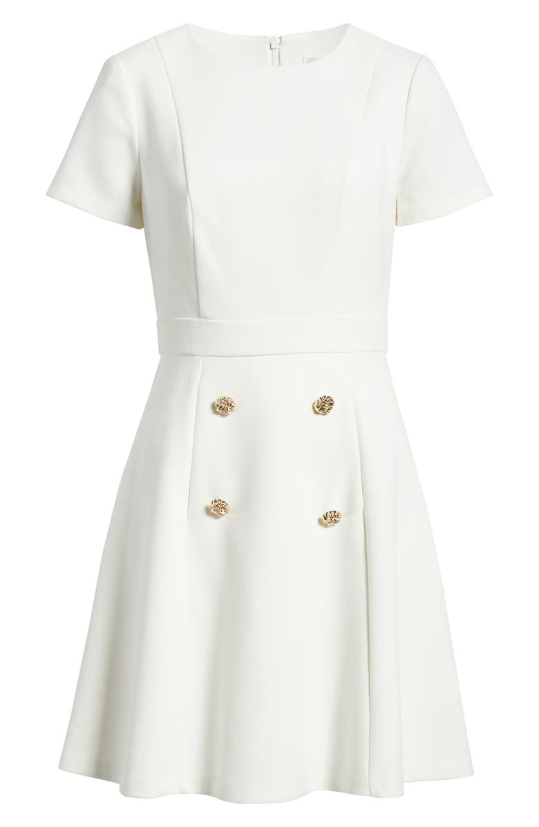 Eliza J Button Detail Short Sleeve Fit & Flare Dress, Alternate, color, Ivory
