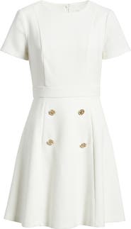 Eliza J Button Detail Short Sleeve Fit & Flare Dress