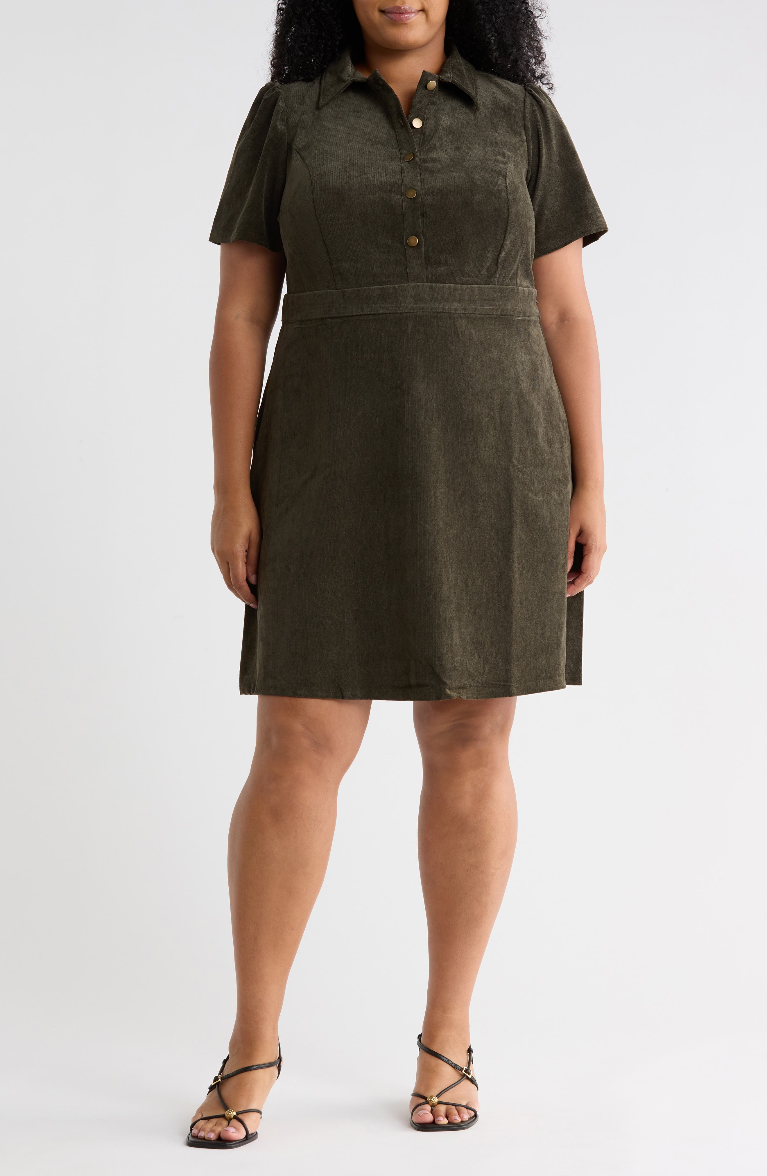 Short Sleeve Corduroy Minidress