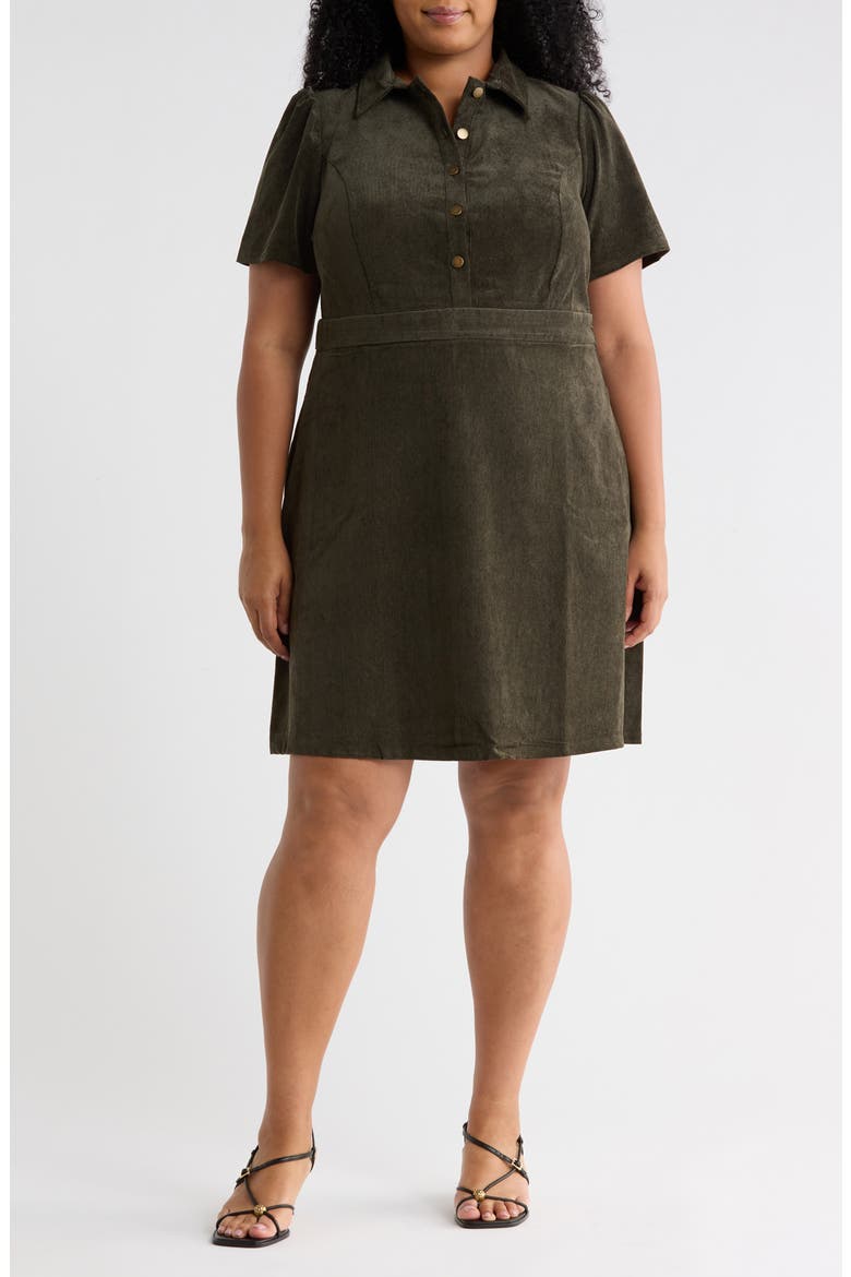 Short Sleeve Corduroy Minidress, Main, color, OLIVE GREEN