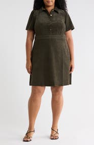 London Times Short Sleeve Corduroy Minidress