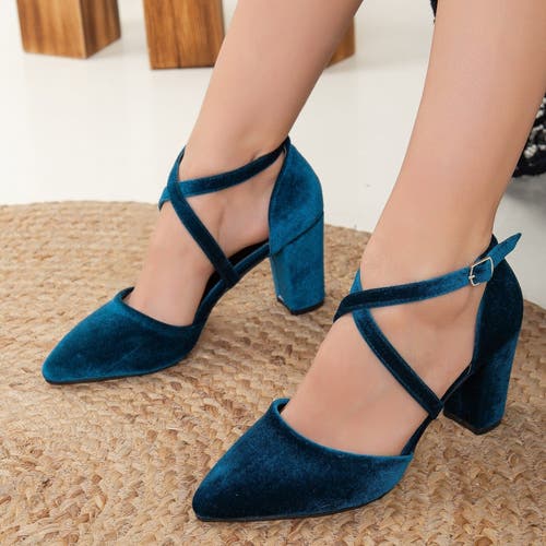 Forever & Always Shoes Women's Sina - Teal Blue Velvet High Heels In Teal Blue