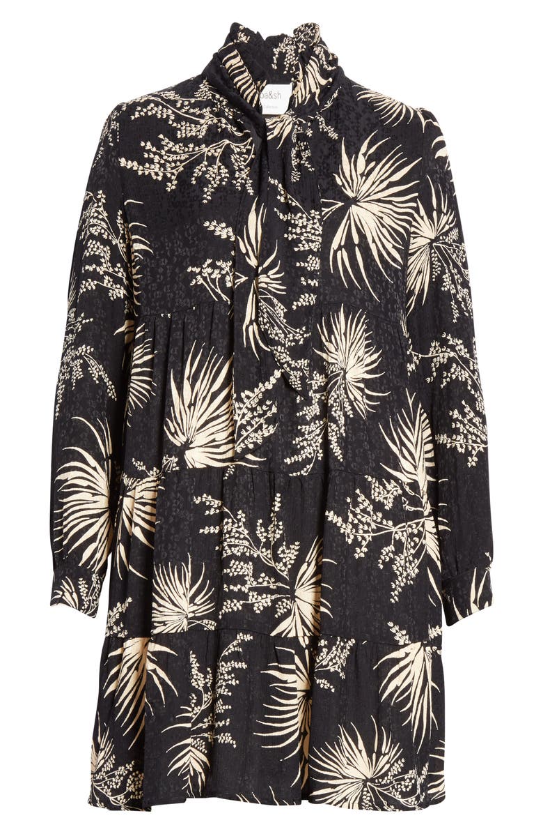 ba&sh Eugenie Floral Tie Neck Long Sleeve Babydoll Dress, Alternate, color, 