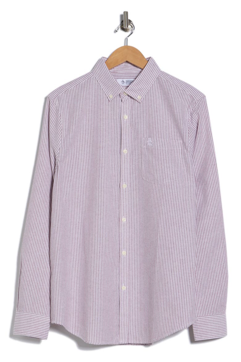 Woven Long Sleeve Stripe Shirt, Alternate, color, CABERNET