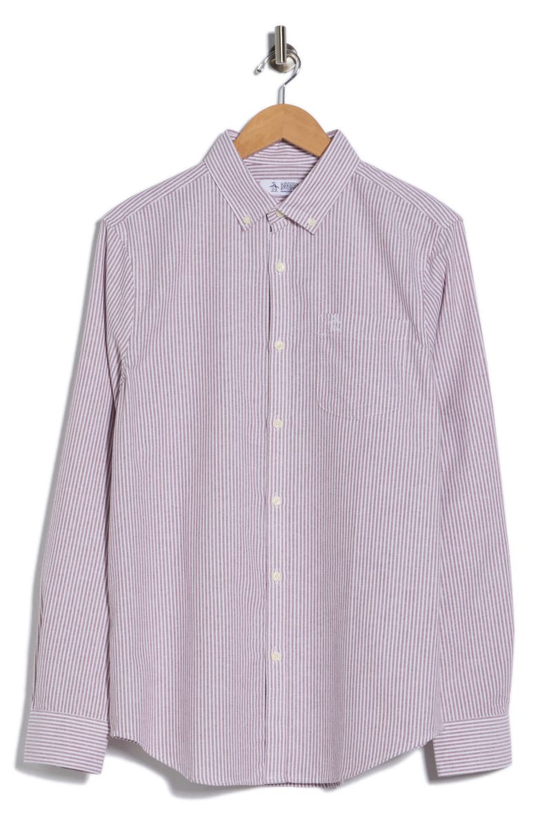 Original Penguin Woven Long Sleeve Stripe Shirt, Alternate, color, Cabernet