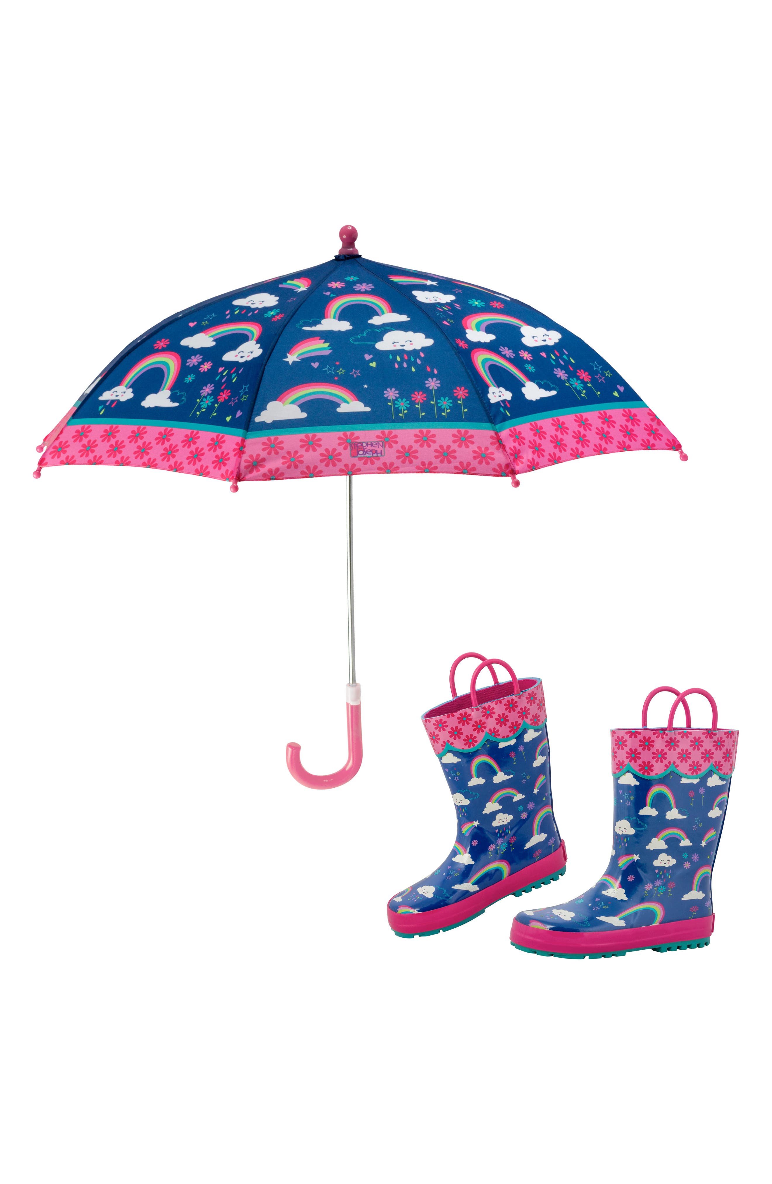 Print Rain Boots & Umbrella Set, Main, color, RAINBOW