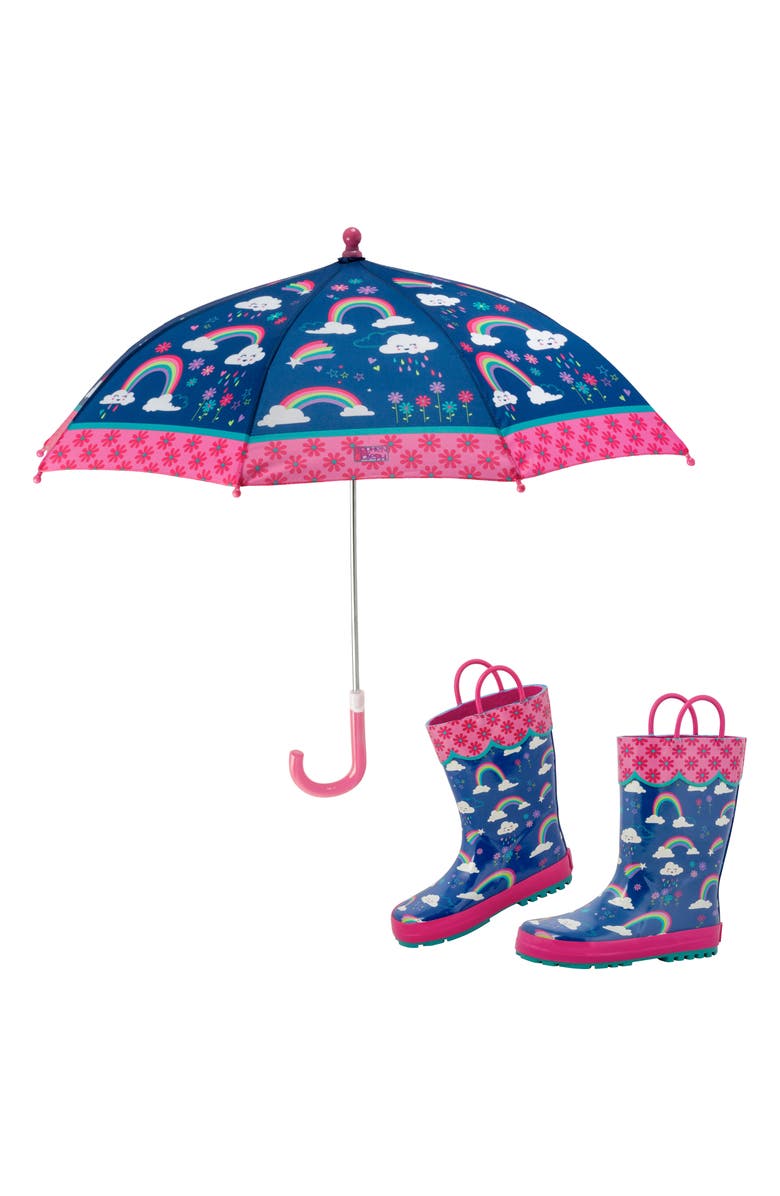 Stephen Joseph Print Rain Boots & Umbrella Set, Main, color, Rainbow