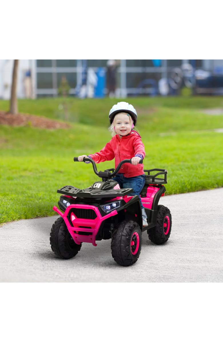 Qaba Kids Electric ATV, 12V, 4-Wheel, Spring Suspension, Storage, Lights, Music, Alternate, color, Pink