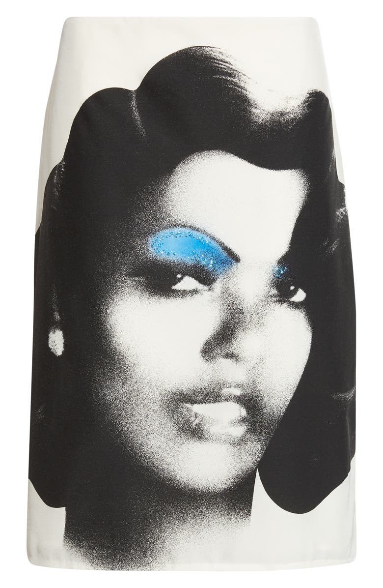 Versace Print Silk Poplin Skirt, Main, color, White Black Light Blue
