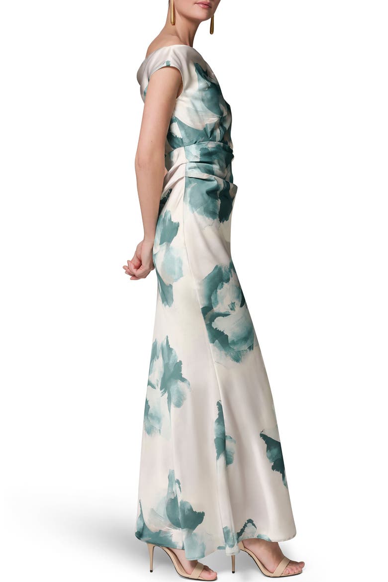 Water Lily Print One-Shoulder Gown, Alternate, color, WATRLILY