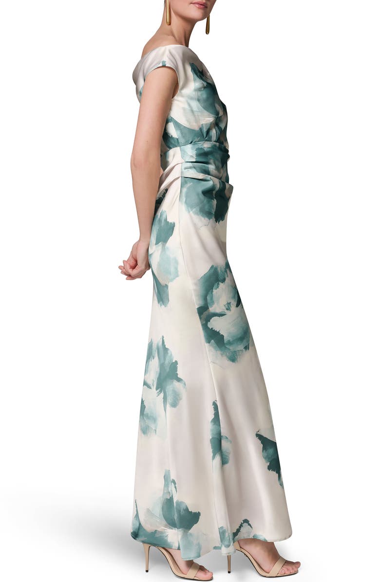 Donna Karan New York Water Lily Print One-Shoulder Gown, Alternate, color, Watrlily