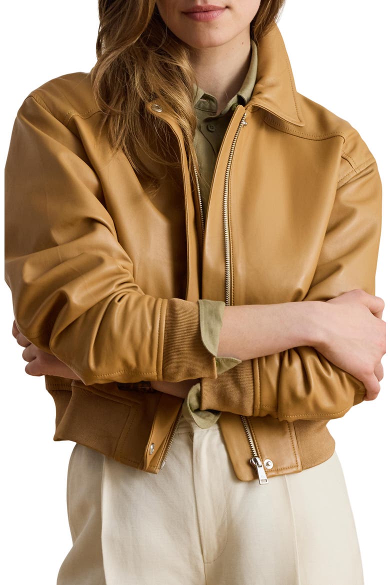 Lambskin Leather Flight Jacket, Main, color, BROWN