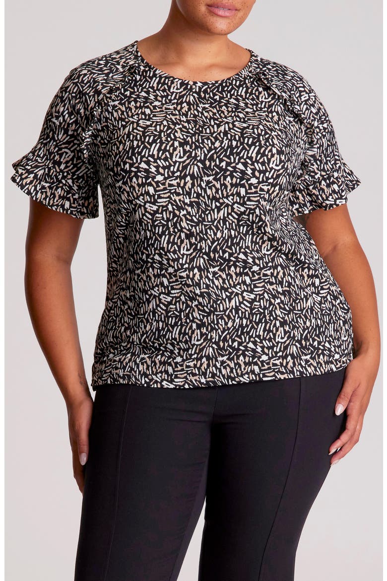 Abstract Geo Flutter Sleeve Top, Main, color, BLACK/ NEUTRAL