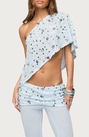 EDIKTED Zephyra Sequin One-Shoulder Top