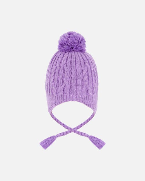 Deux Par Deux Lined Winter Hat With Pompom In Purple