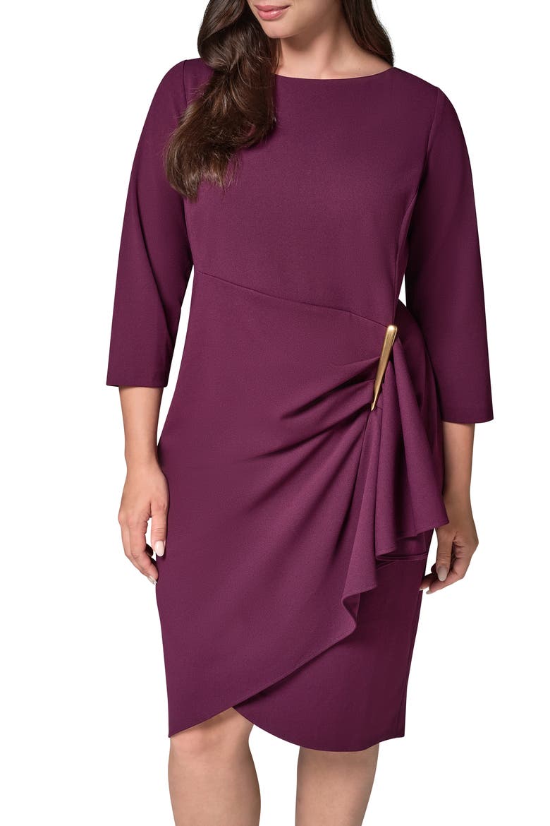 Side Drape Sheath Dress, Alternate, color, BERRY