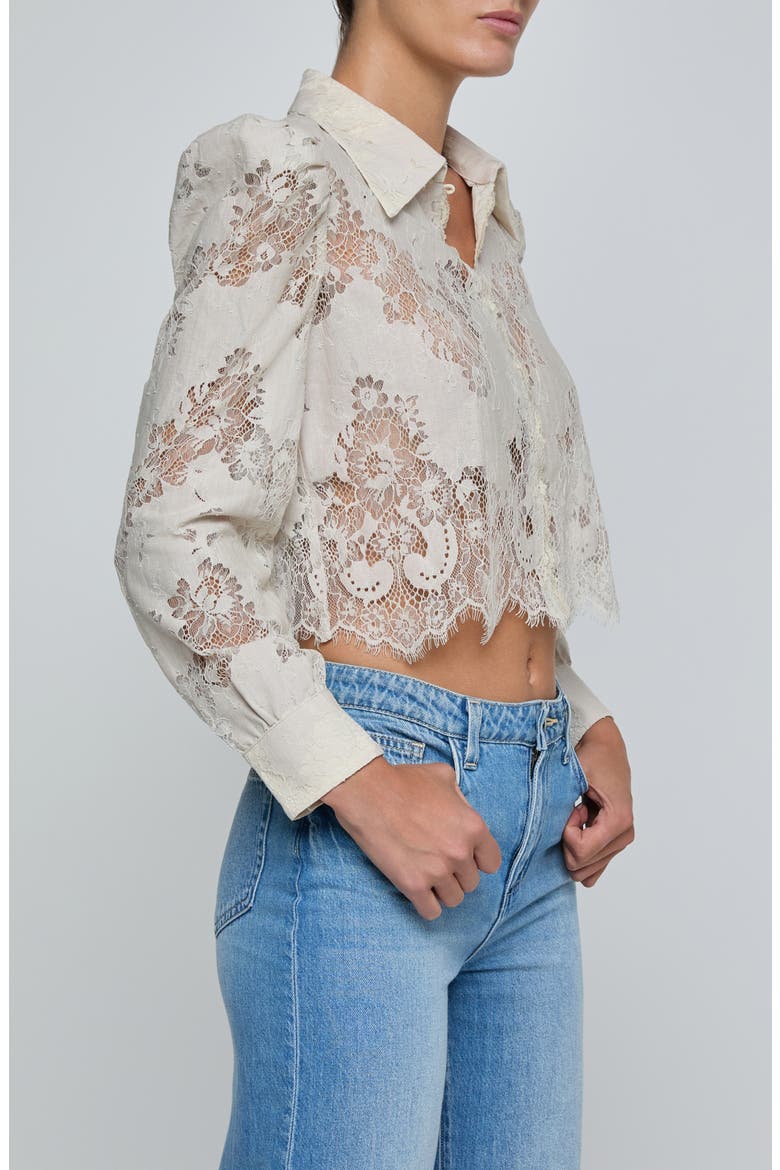 Anita Lace Crop Button-Up Shirt, Alternate, color, CHAMPAGNE