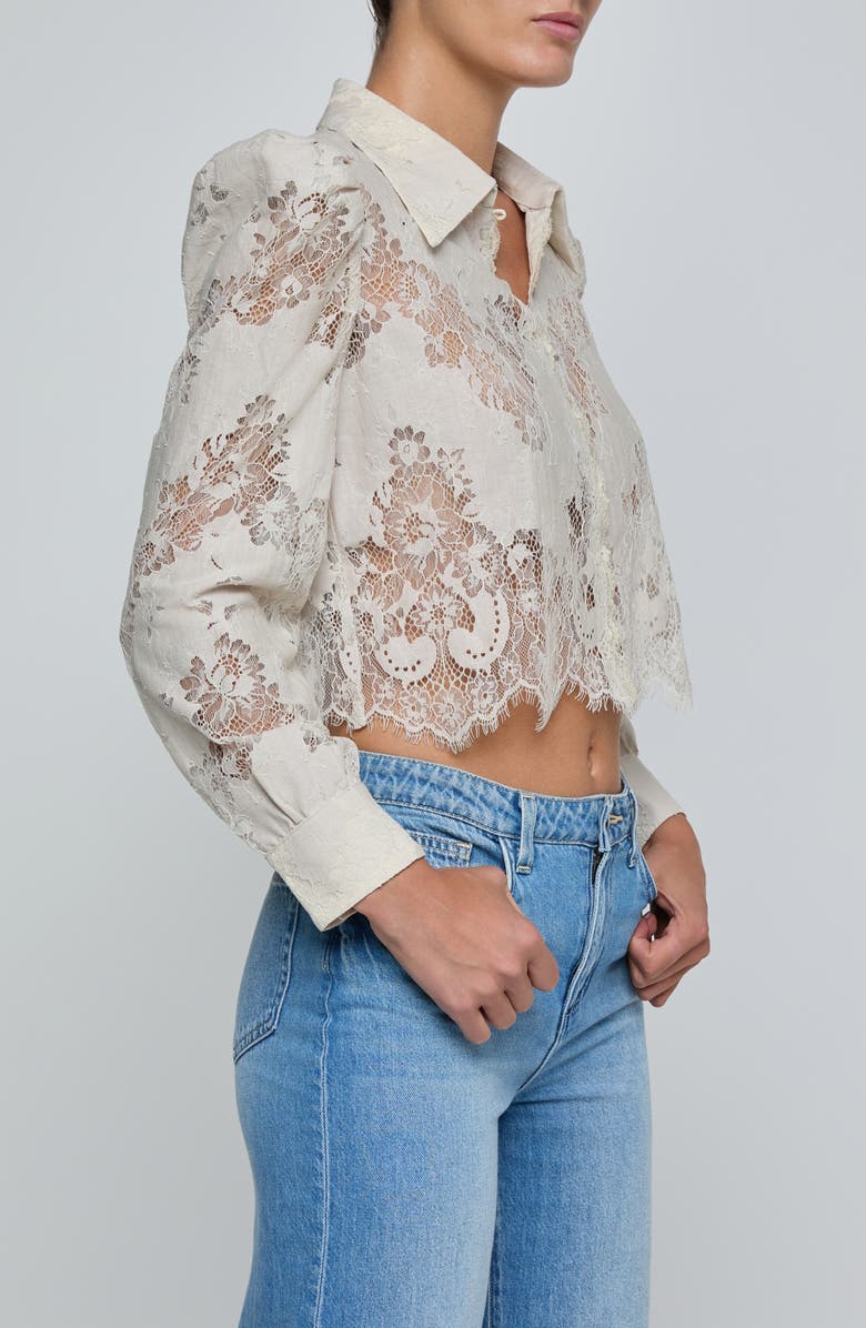L'AGENCE Anita Lace Crop Button-Up Shirt, Alternate, color, Champagne