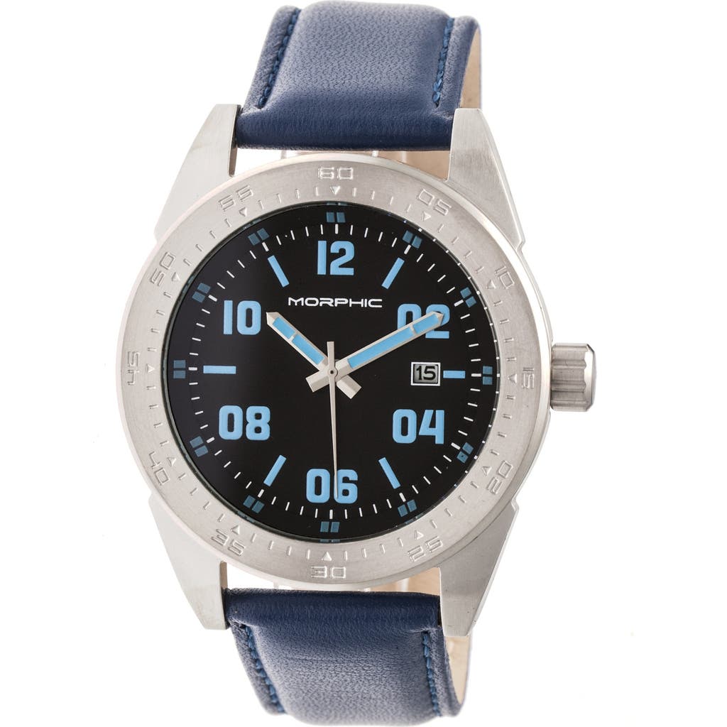 Morphic M63 Series Leather-band Watch W/date In Black/blue
