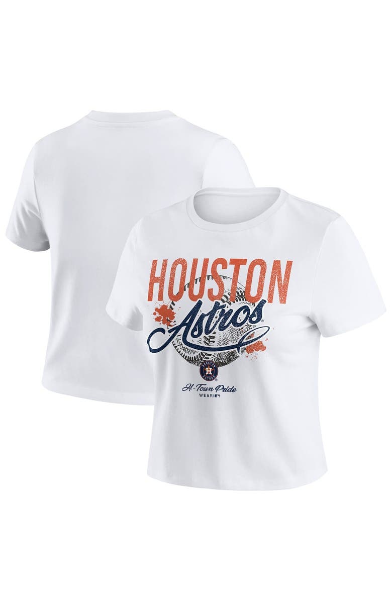 WEAR by Erin Andrews Women's WEAR by Erin Andrews White Houston Astros Distressed Cropped Baby T-Shirt, Alternate, color, White